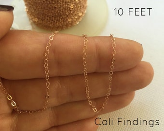 14K Rose Gold Fill Chain - 10 FEET - Flat Cable Chain 1.3mm Wholesale, Bulk, Findings, Supplies, Rose Gold Chain, Gold Fill Chain, Chains