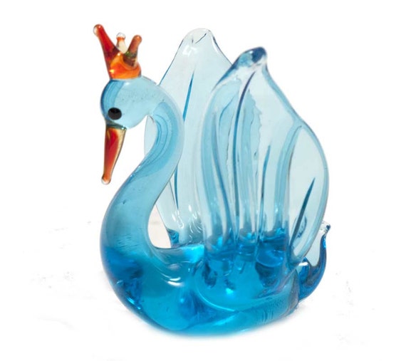 blue glass swan figurine