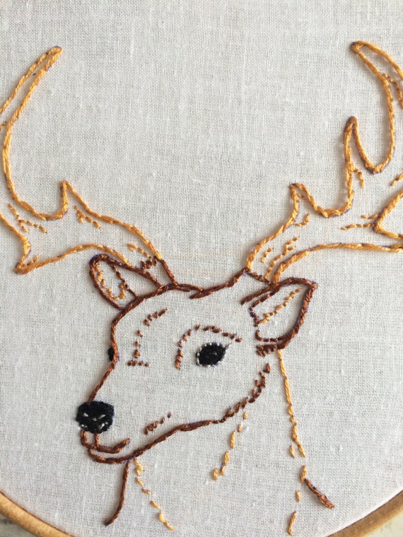 Woodland animal stag deer hand stitched embroidery hoop art Woodland animal stag deer hand stitched embroidery hoop art
