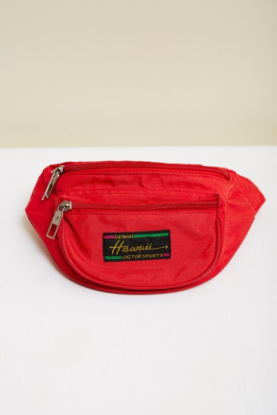 1980s Red Fanny Pack Bum Bag Hawaii Design 3 Pocket