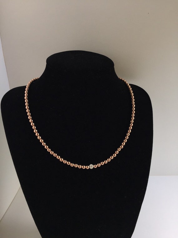 Rose gold necklace beaded necklace pave bead disco bead