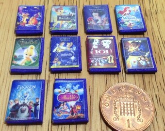 Dolls house handmade miniature replica set of 10 girls disney dvd classics 1/12 scale