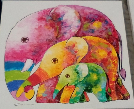 elephant painting on canvas by KamponThaiart on Etsy