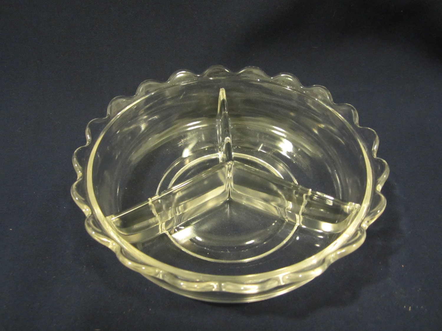 Vintage Clear Glass Divided Relish Dish With A Hint Of An Amethyst Tint