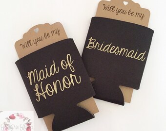 Bridesmaid Proposal Can Cooler Black | Will you be my Maid of Honor Bridesmaid | Bridal Party