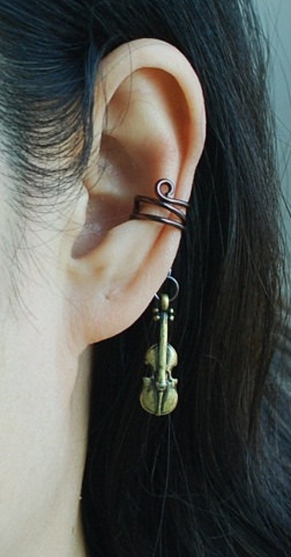 Items similar to violin jewelry, Ear Cuff, Ear Jacket, Ear Wrap