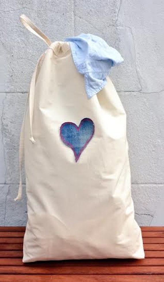 DENIM HEART NATURAL Laundry Bag Sturdy Cotton Canvas Luxury Fabric ...