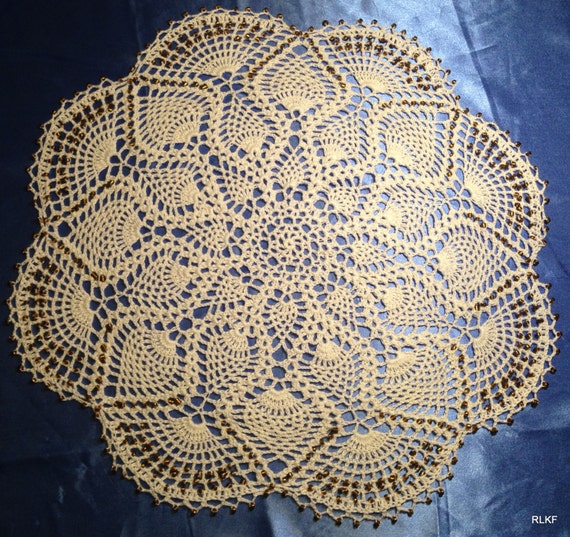 Doily / Beaded Doily / 18 inch hand crochet by RelaxedLuxKeepSakes