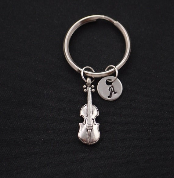violin keychain initial keychain musical jewelry musician
