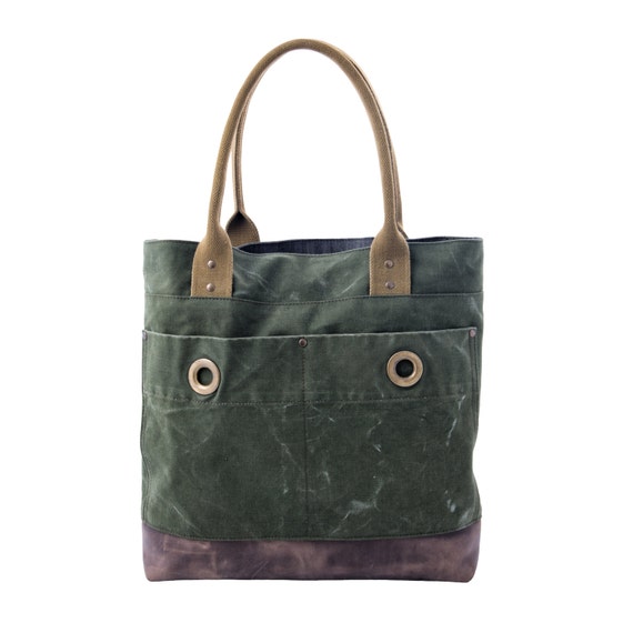 Canvas and cowhide leather tote bag with vintage by KrukGarage