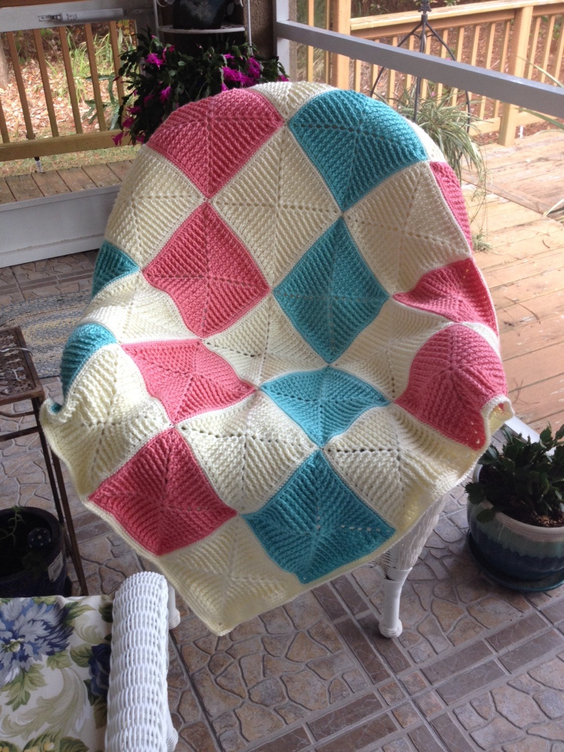 Hand made crochet afghan. 39 by 50 inch textured crochet