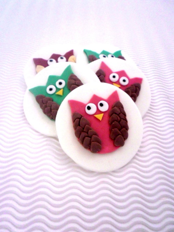Owl Fondant Edible Cupcake Toppers Owl by SweetCakeByAnastasia
