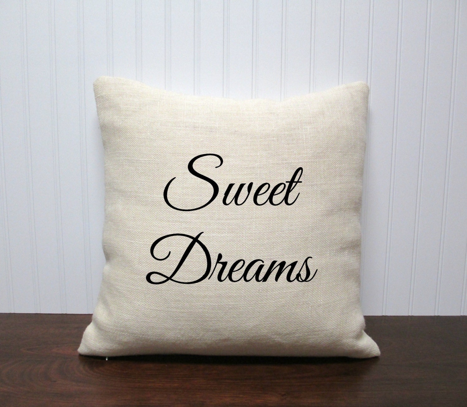 Sweet Dreams Burlap Pillow Cover. Custom Pillow Cover. 16x16