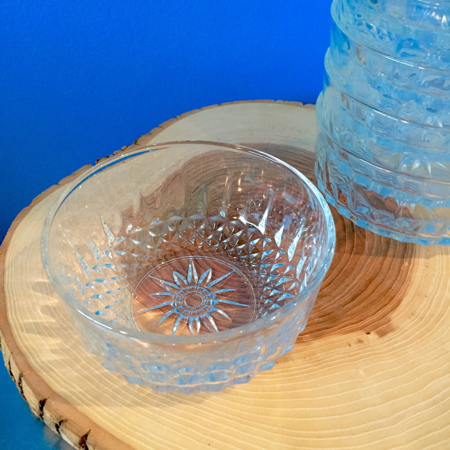 Six Vintage Arcoroc Of France Cut Crystal Glass Serving Bowls With Sunburst Pattern Set Of Six 5455