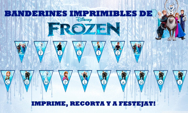 Banderines Imprimibles triangulares azules de Frozen Feliz