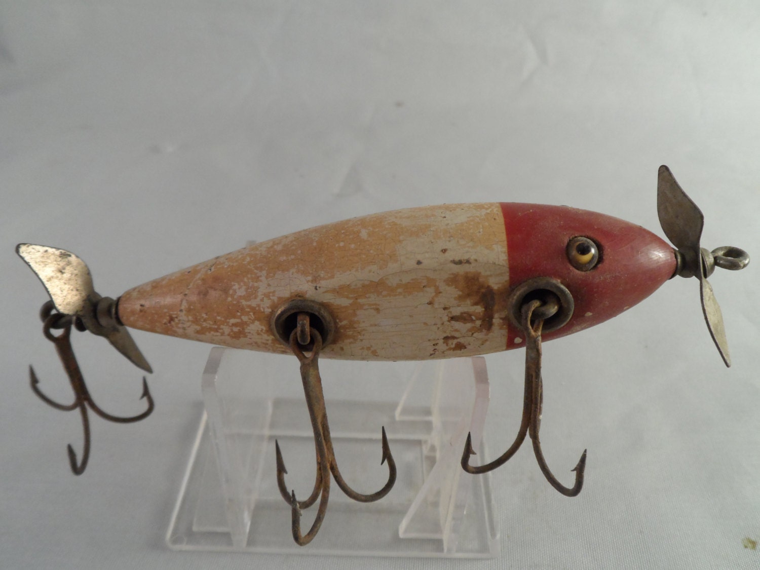 Wooden unknown double prop top water lure red by UniqueAntiques71