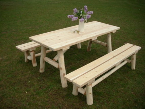 White Cedar Picnic Table Benches 8 Foot Amish Made USA