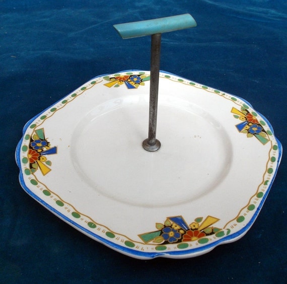art deco porcelain cake plate by thebugsymagpie on Etsy