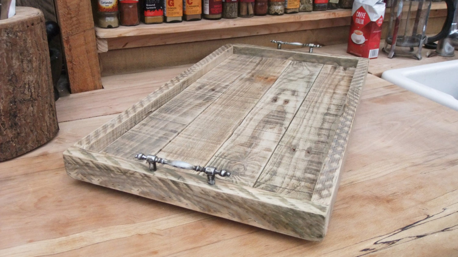 Large Rustic Serving Tray / Platter Made From by NewPurposeDesign
