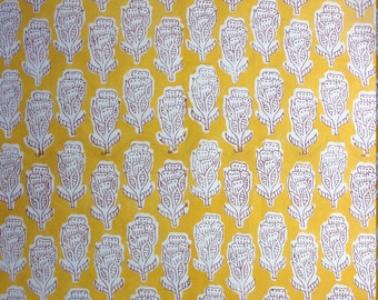 5 Yards Hand Block Printed Fabric: Blue, Sky Blue, Pink, Yellow, Gray