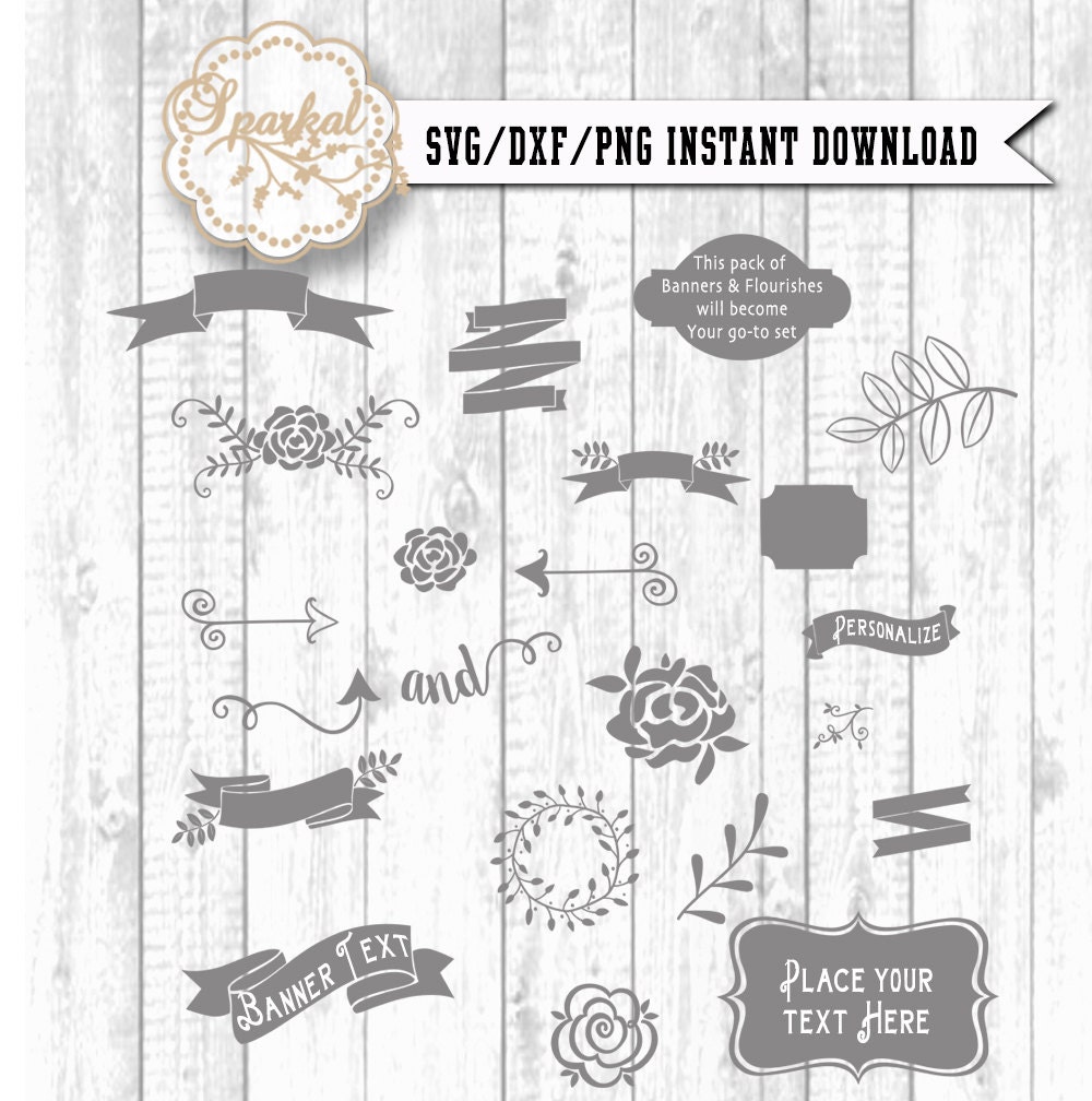 Download Banner and Flourish Cutting designs SVG Cut File Floral