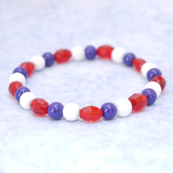 Items similar to CLEARANCE SALE Red, White and Blue Beaded Bracelet