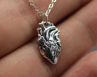 ANATOMICAL HEART CHARM Necklace - 925 Sterling Silver - Love Heart Jewelry *New*