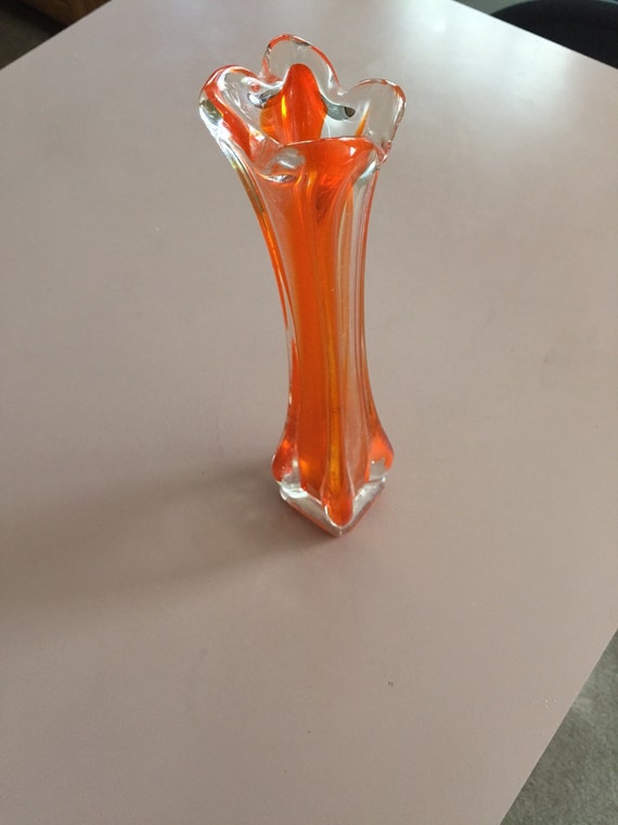 Vintage Orange Glass Thin Vase by NJOldies on Etsy