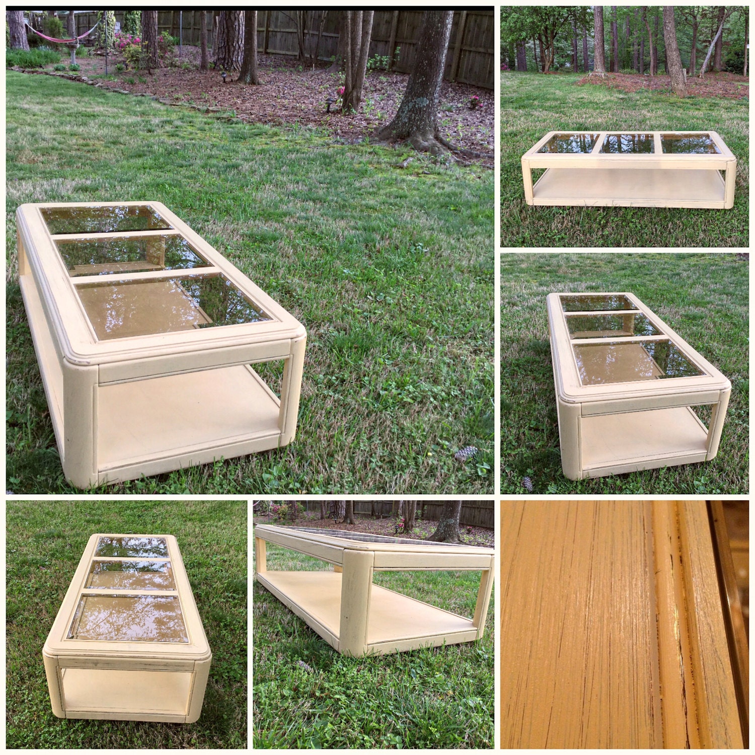 Antique 1970s Singapore Distressed Light Yellow Coffee Table with