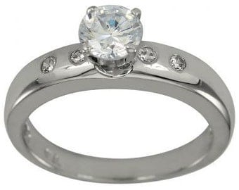 Engagement Ring With 0.50 Carat Diamond in 14k White Gold Bezel Set Diamond Ring