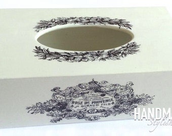handmade wooden tissue box cover/ kleenex box holder, shabby chic style
