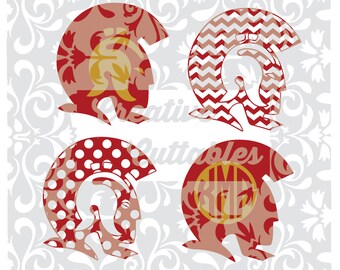 SVG School Mascot Trojans Chevron, Polka Dot Monogram for Silhouette or other craft cutters (.svg/.dxf/.eps)
