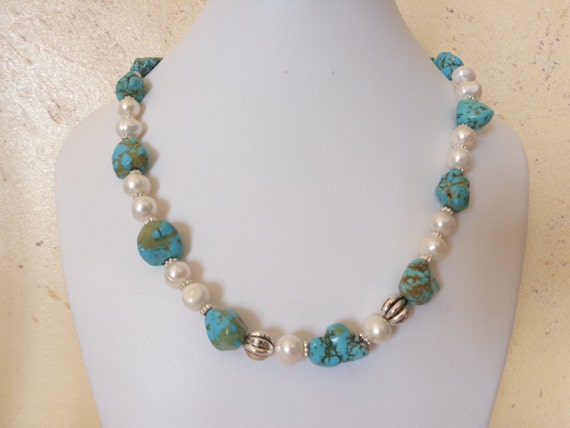 Collana Barocca In Turchese: Perla Keshi, Vermeil Oro, Fatta A Mano - Italia - Foto 9