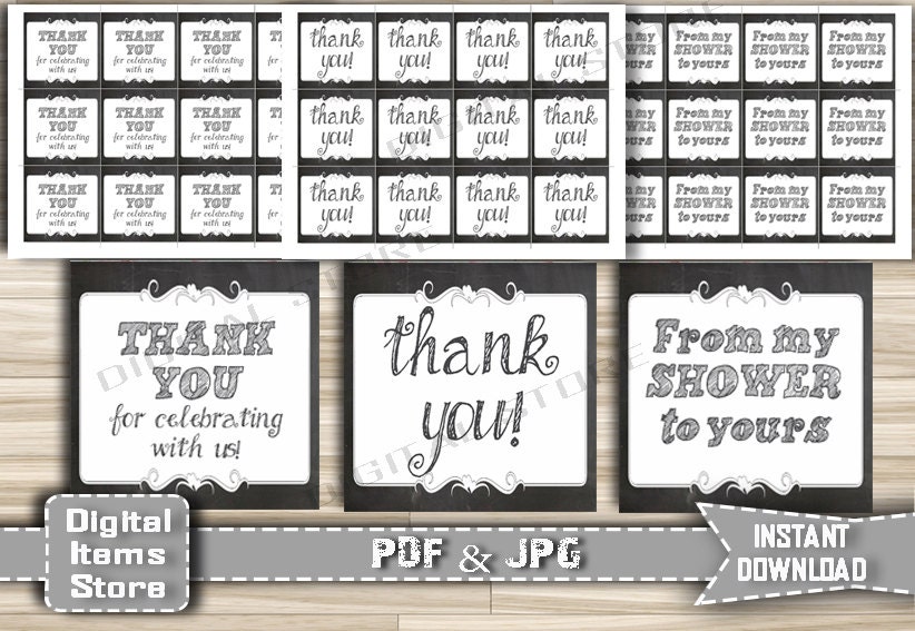 Printable Chalkboard Thank You Shower Tag Thank You Party