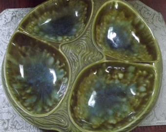 1960s Blue Green Pottery 4 Section Serving Tray