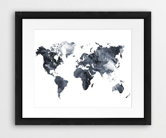 World Map Watercolor Print World Map Silhouette By Synplus
