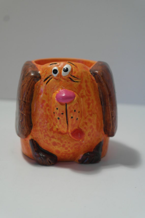 Items similar to Vintage Dog Candle Holder, Orange Dog, 70's Decor