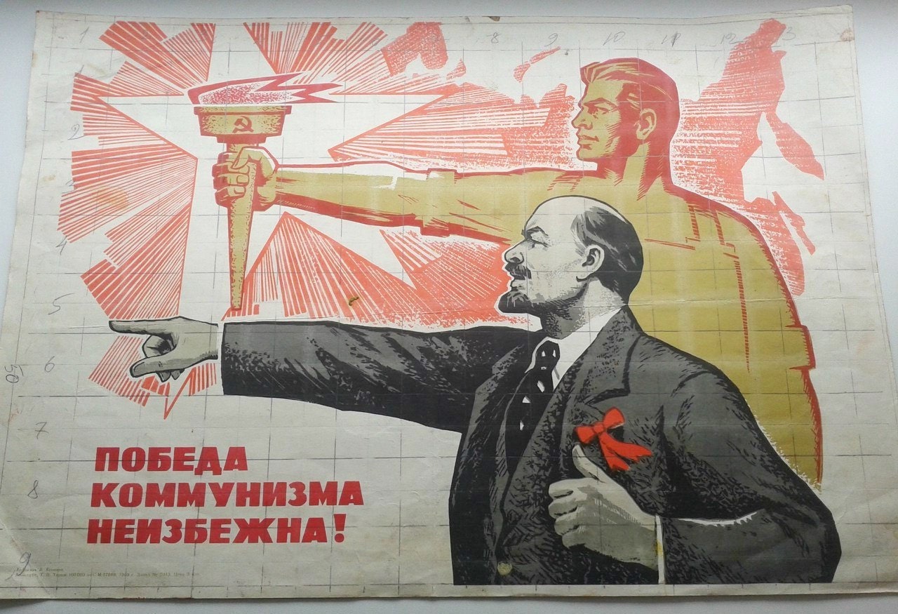 Communism vintage soviet banner Lenin poster ussr