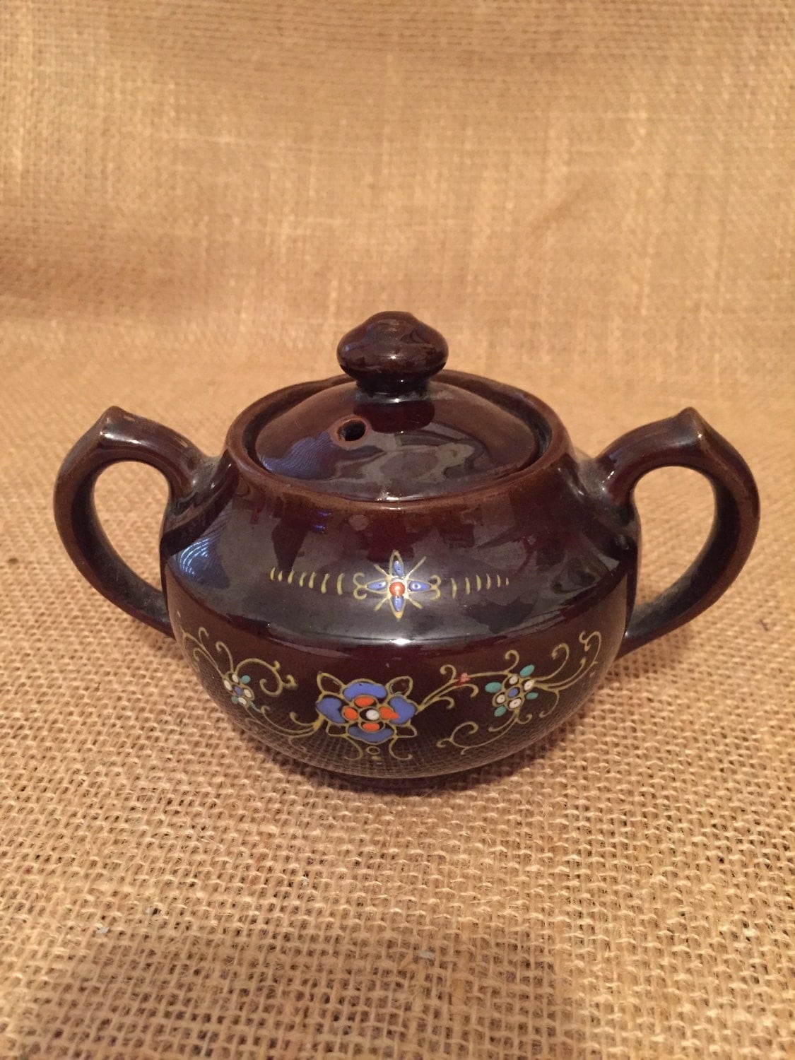 Brown Moriage sugar bowl, sugar bowl, made in japan sugar bowl, brown sugar bowl, moriage sugar