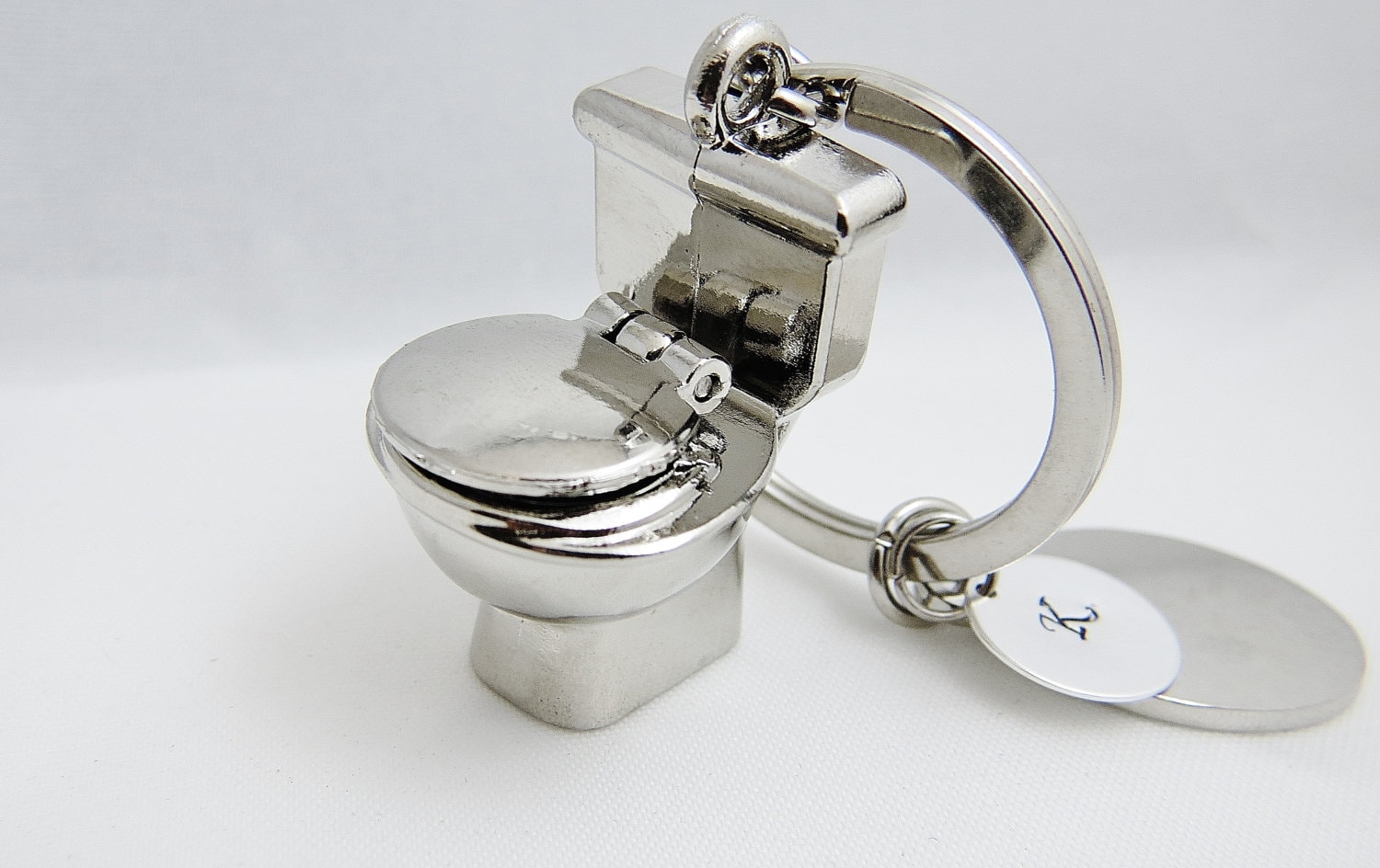 Toilet Keychain Silver Toilet Charm with by HandStampedJewelry55