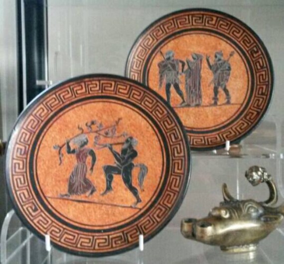 Pair of painted Ancient Greek style plates by VikkiGilesVintage