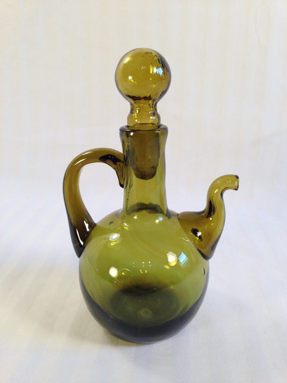 Cruet Made Of Green Hand Blown GlassVintage Mini by VelmasDiner