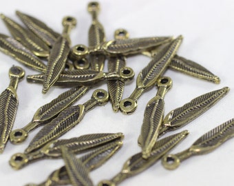 25 Pcs Antique Bronze Feather Charms, Feather Findings, Tibetan Feathers 5x26 mm - GNC 047