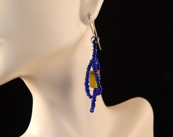 handmade beadweaving earrings with glass seeds, stone, and howlite gemstone blue turquoise 2 different to choose with titanium earwire