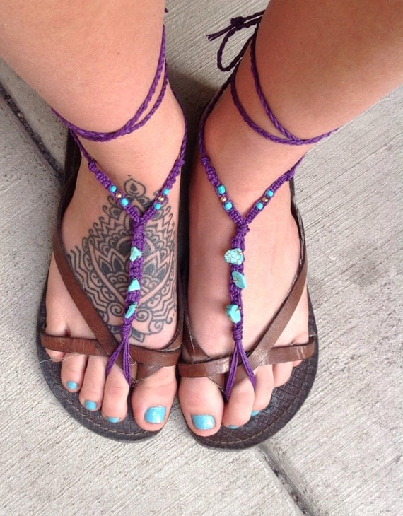Purple Turquoise Barefoot Sandals by HempLoveShack on Etsy
