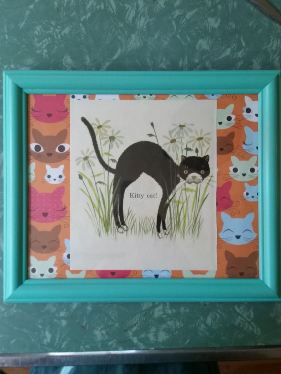 Kitty Cat UpCycled Framed Wall Art by ElizaJaneRVA on Etsy