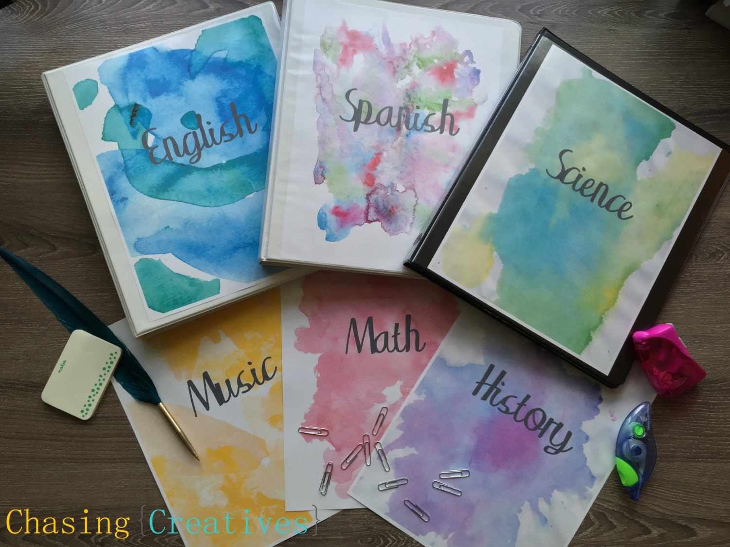 Personalized Watercolor Binder Covers by ChasingCreatives on Etsy