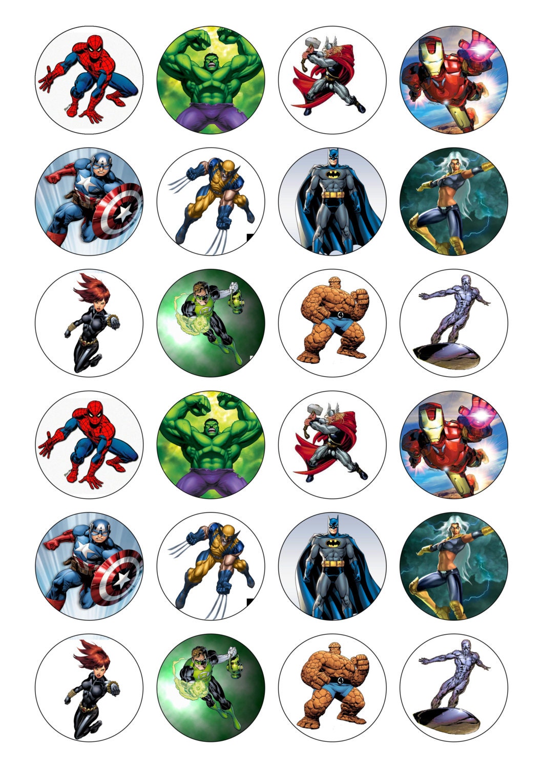 24 Precut 40mm Circle Marvel Superhero Edible Wafer Paper Cake