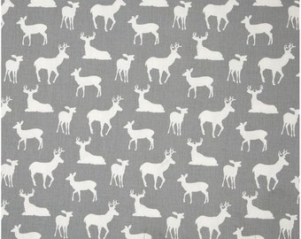 1/2 Yard Gray and White Deer Fabric - Premier Prints Storm and White Twill Deer Fabric HALF YARD