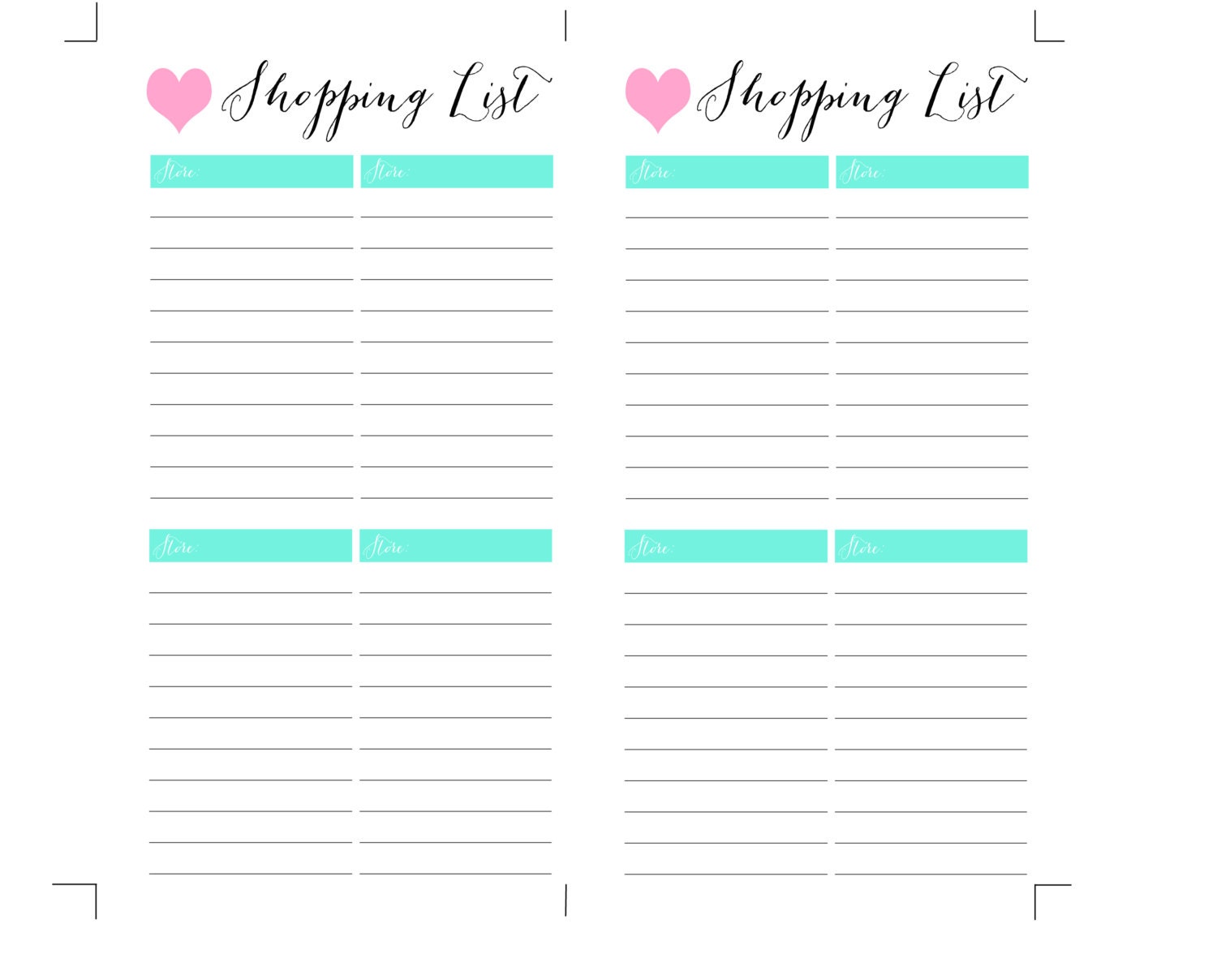 printable shopping list pdf filofax personal size